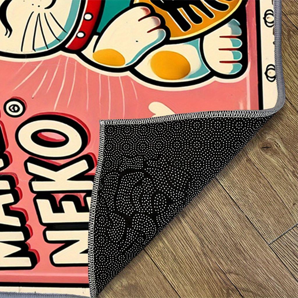 VIKAMA Cartoon Lucky Cat Carpet Pink Doormat  Welcome Mat Lightweight Living Room Carpet Rug For Bedroom  Bathroom Room Home Dec