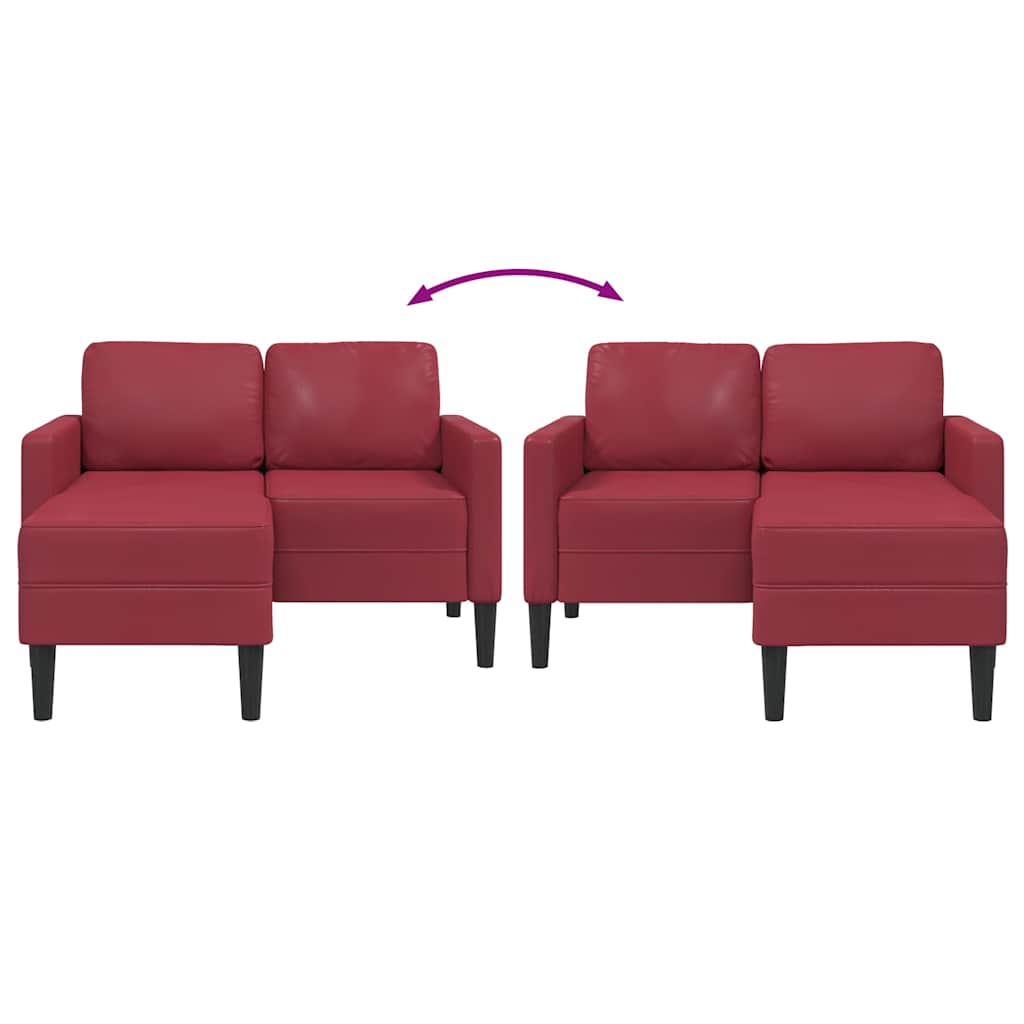 2 Seater Sofa with Chaise Longue L Shaped Burgundy 125 cm Artificial Leather