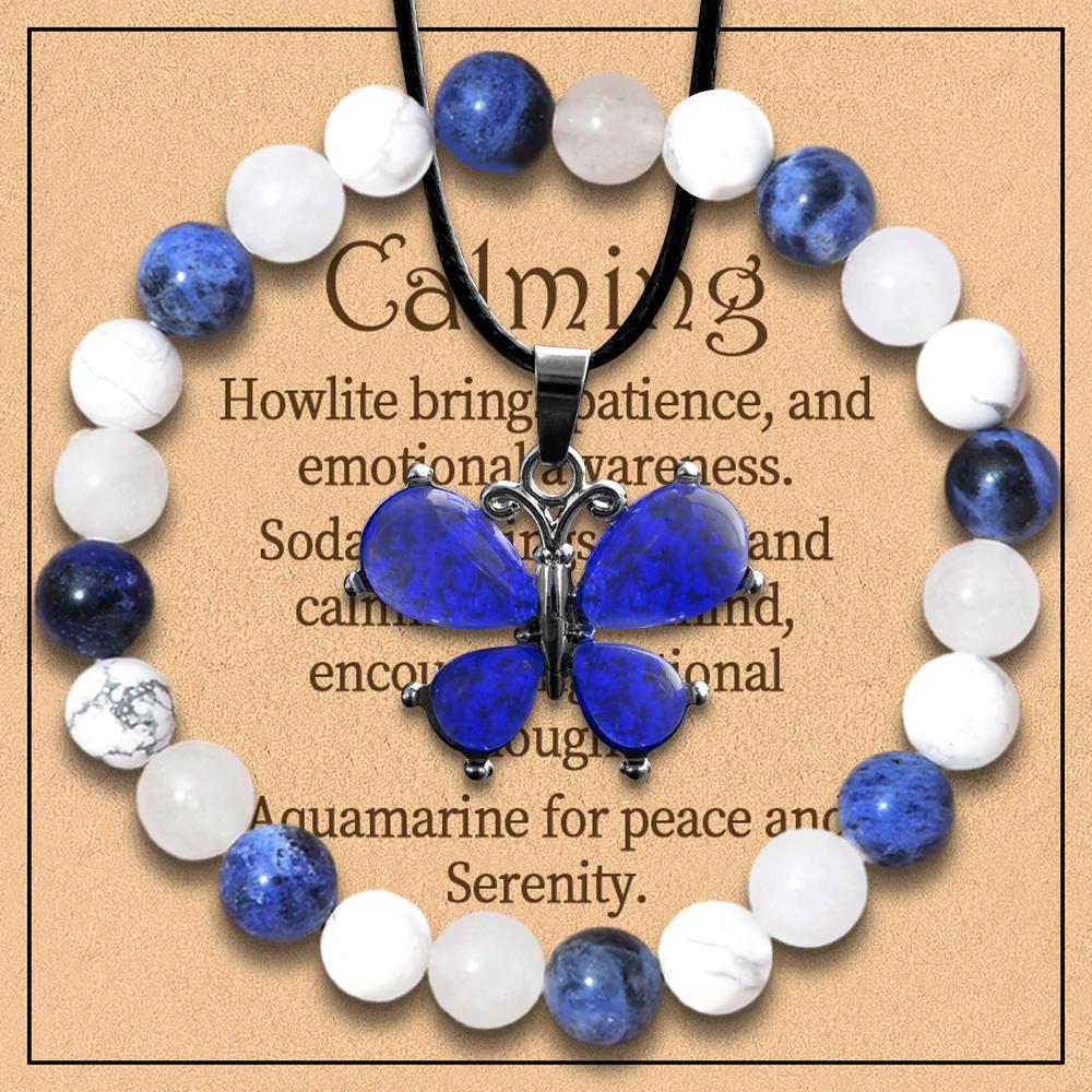 2 Piece Stylish Jewelry Set, Balancing Mood Bracelet Sodalite and Aquamarine Beaded Bracelet for Any Occasion