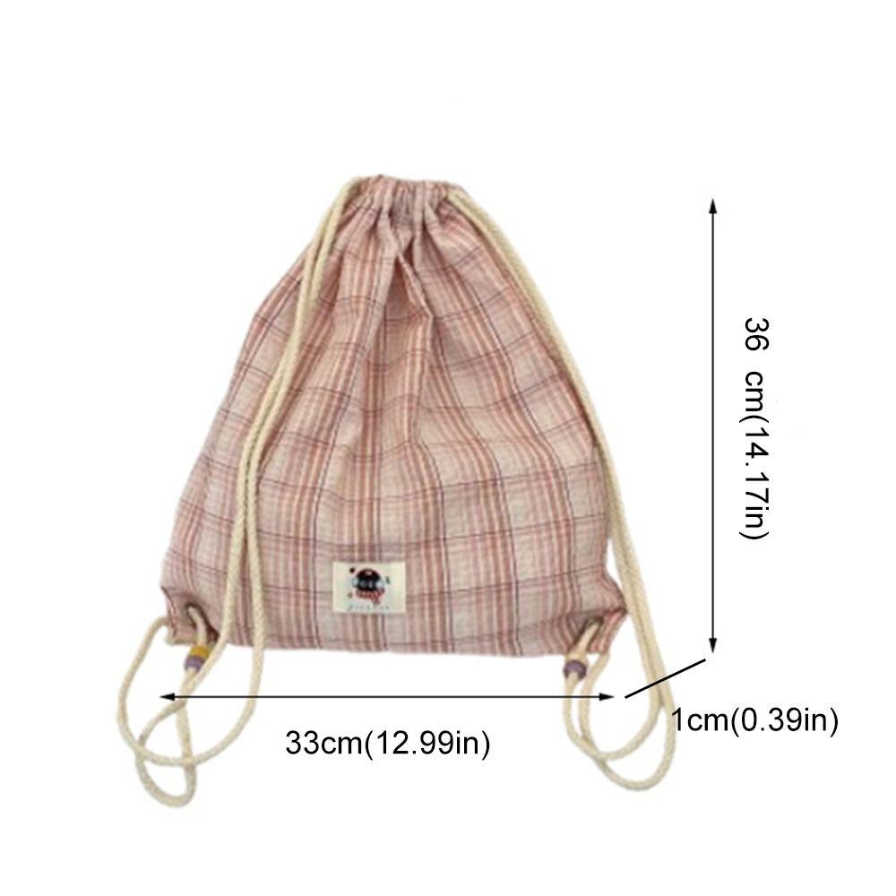 Vintage Korean Plaid Drawstring Bag Y2K Aesthetic Harajuku Plaid Backpack Casual Lightweight Student Schoolbags Outdoor