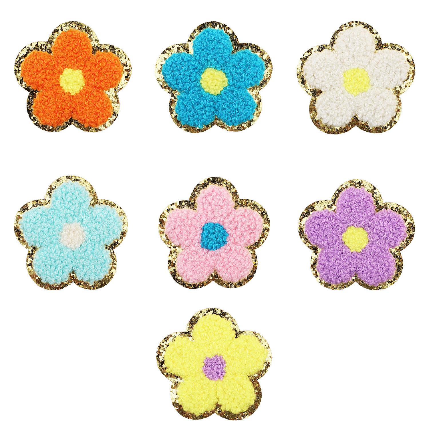 Colored Flower Towel Embroidery Patch Sticker Grit Embroidery Cloth Sticker Clothes Decoration Small Flower Embroidery Sticker Chenier A set of 7 pieces