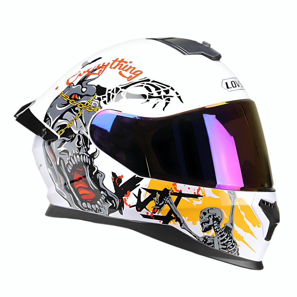 Men's and Women's Double Lenses Big Tail Motorcycle Riding Winter Cool Personality Full Helmet