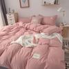 Simple Japanese Solid Color Pink Bedding Set Bed Cover Twin Full Queen Bed Linen Girl Women Polyester Bed Flat Sheet Pillowcase
