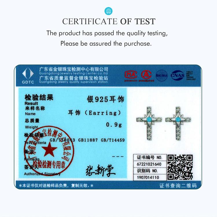 WOSTU Authentic 925 Sterling Silver Bright Cross Stud Earrings for Women Fine Turquoise Jewelry Wedding Aniversary Gift