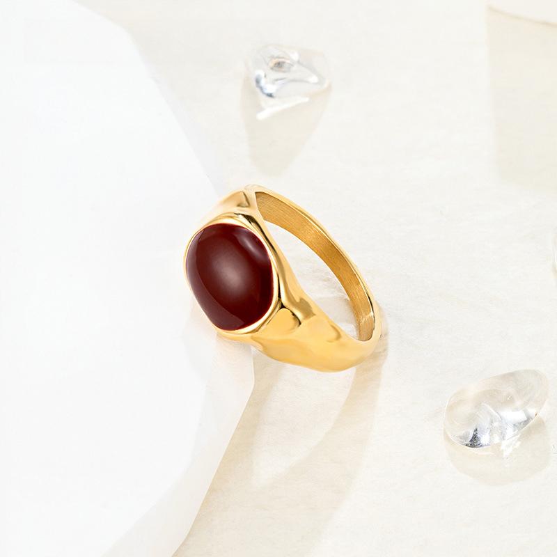 New Year's Irregular Egg-shaped Oil Drip Ring Stainless Steel Electroplating Stacked Ring Women's Small and Simple Gift