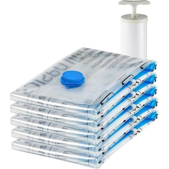Basics Vakuum-Kompressionstaschen Ohne Staubsauger Handpumpe Kleideraufbewahrung Reise Schimmelverhinderung Mittel (7050cm) Pack 5 Klar