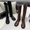 Square head side zipper slim tall boots 2025 autumn and winter new retro style thick heel but knee Martin boots women