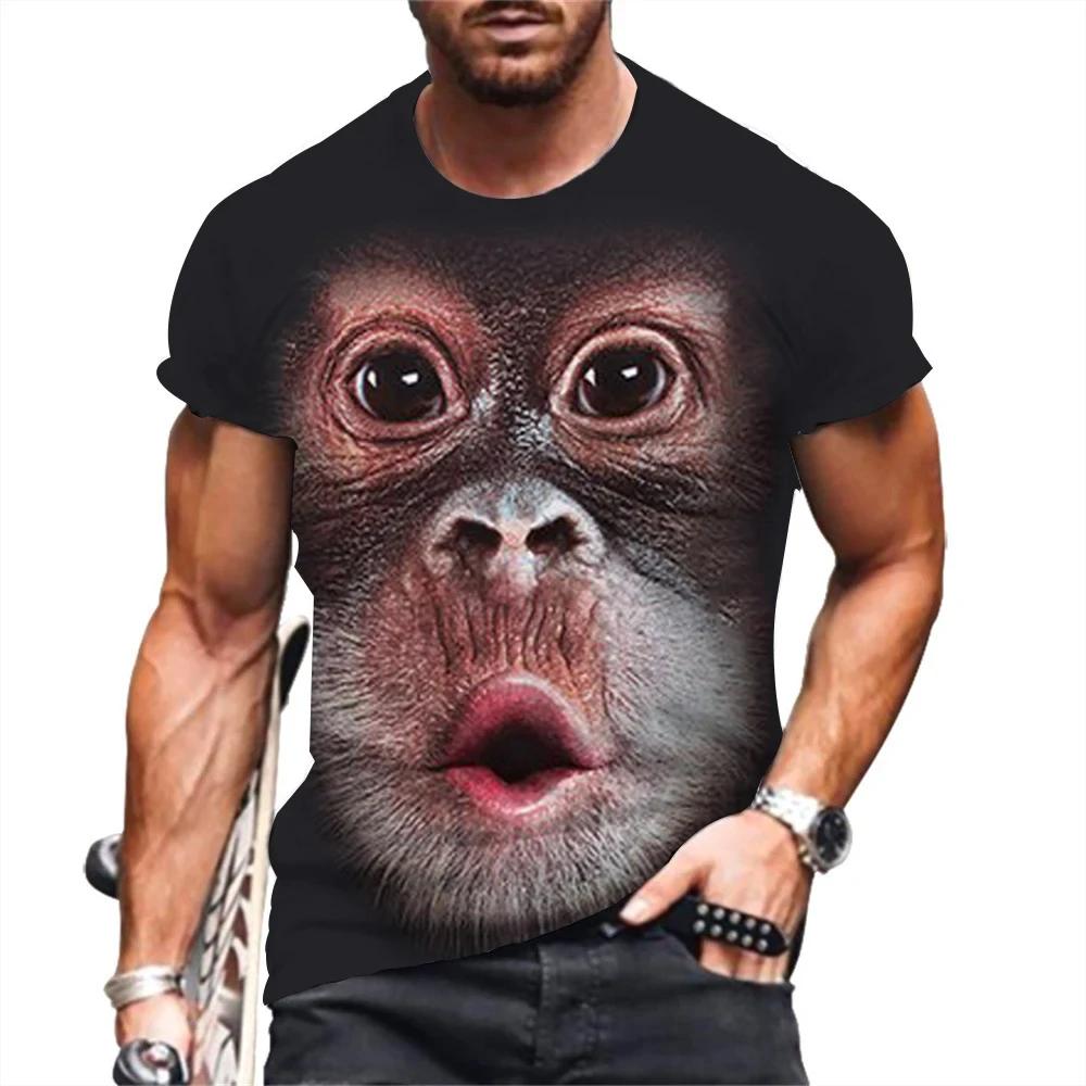 Summer New Men's T-shirt 3D Print Fun Gorilla Fashion Trend Street Comfortable Casual Top Round Neck Plus Size Short Sleeve