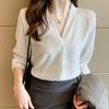 Women Fashion Blouses Shirts Long Sleeve V-Neck Office Lady White Chiffon Blouse Shirt Women Tops J754