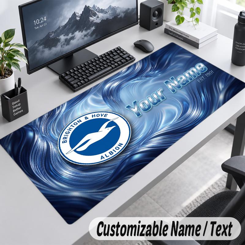 Custom Name Text Mouse Pad Brighton & Hove Albion Football Personalized Desk Pad For Work And Gaming