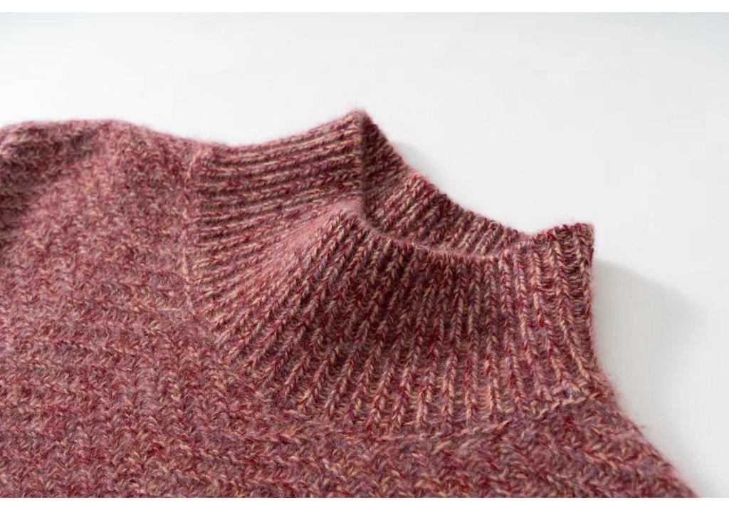 Autumn/Winter Thickened Half-High Collar Fancy Yarn Cashmere Pullover - Short Style Korean Loose Knit Sweater for Women