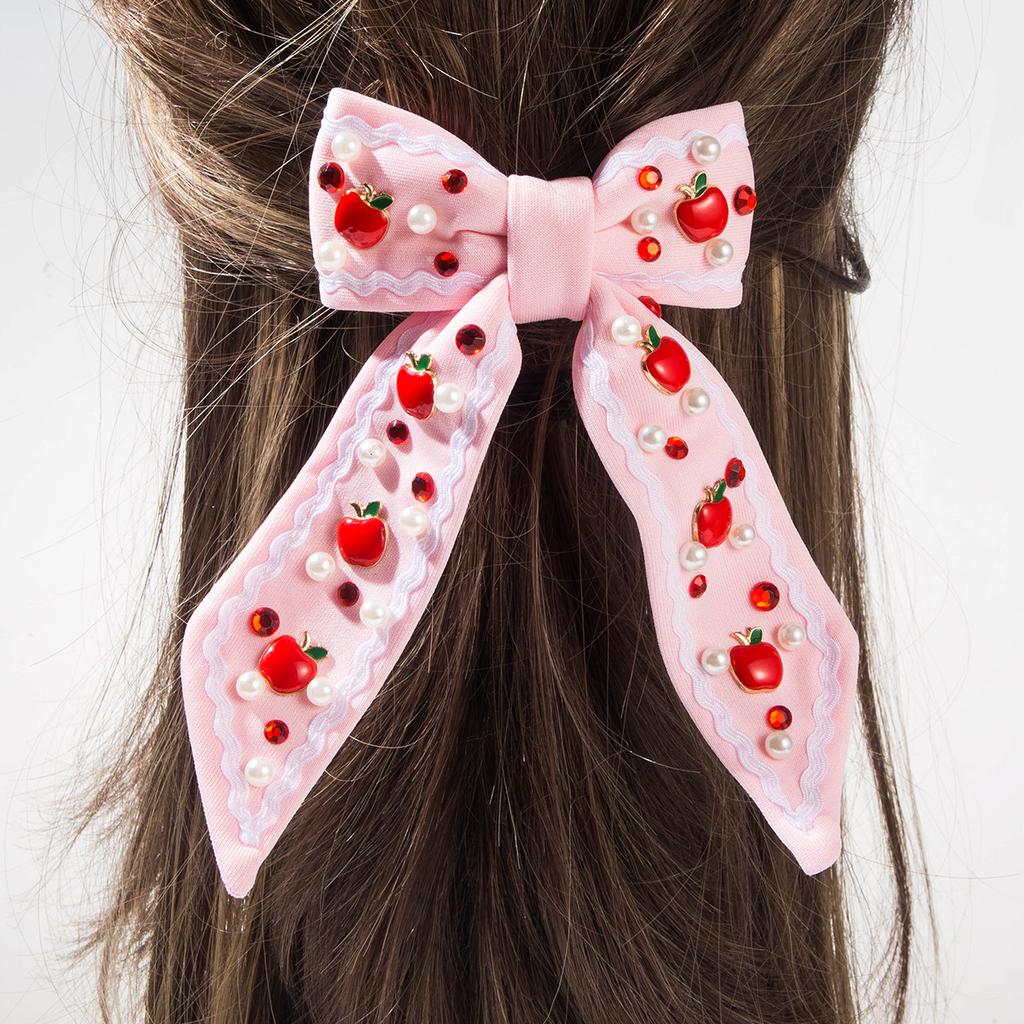 Sweet Pastoral Style Bows With Tiny Flower Appliques Colorful Bead Decorations Long Ribbon For Princess Fairy Hair Styling