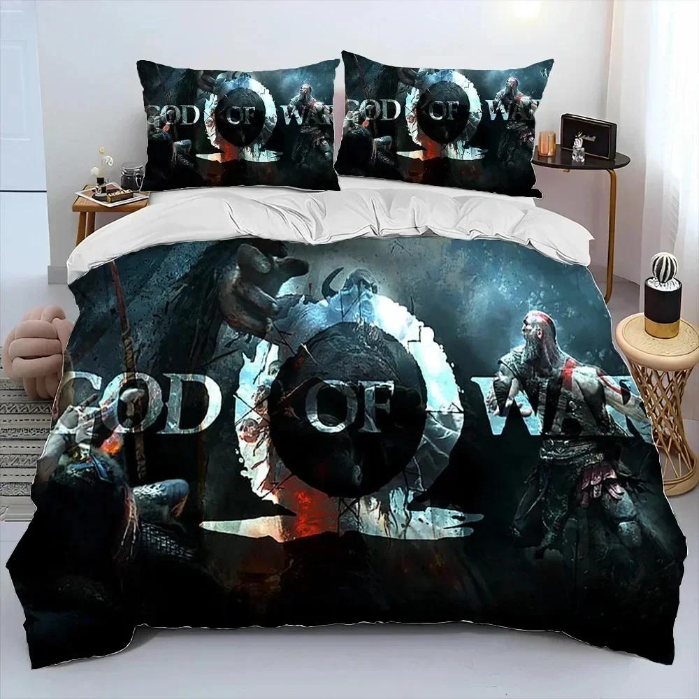 Luxury New 3D Print Game God Of War Kratos Bedding Set Duvet Cover Bed Set Quilt Cover Pillowcase Queen Size Adult Bedding Set
