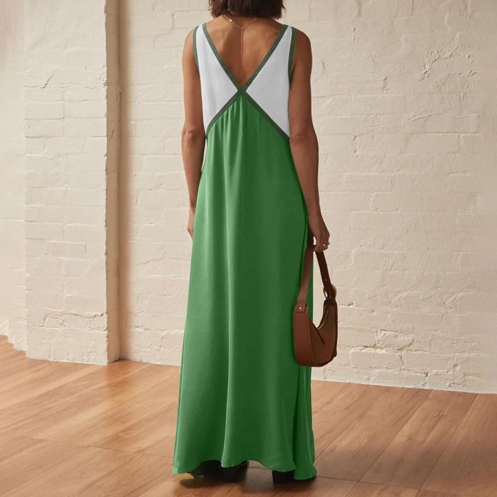 Women's Sleeveless Color Blocked Loose Dress