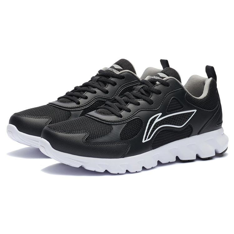Li-Ning Comfortable Shock Absorbing Non-Slip Wear-Resistant Breathable Low-Top Running Shoes Men sneakers Black White ARSR059-1