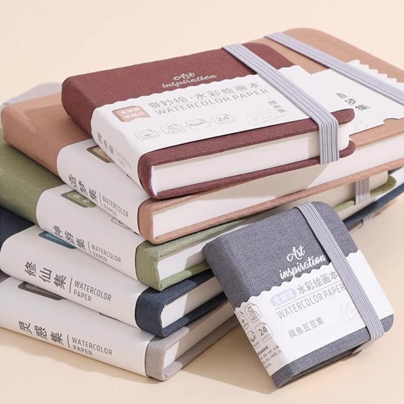 Hardcover Watercolor Paper Pad 24 Sheets Cotton Paper Watercolor Sketchbook Pocket Sketchpad for Artists Student Drawing