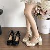 French versatile satin bow Mary Jane shoes girl 2025 new fairy style small man height increase light mouth single shoes
