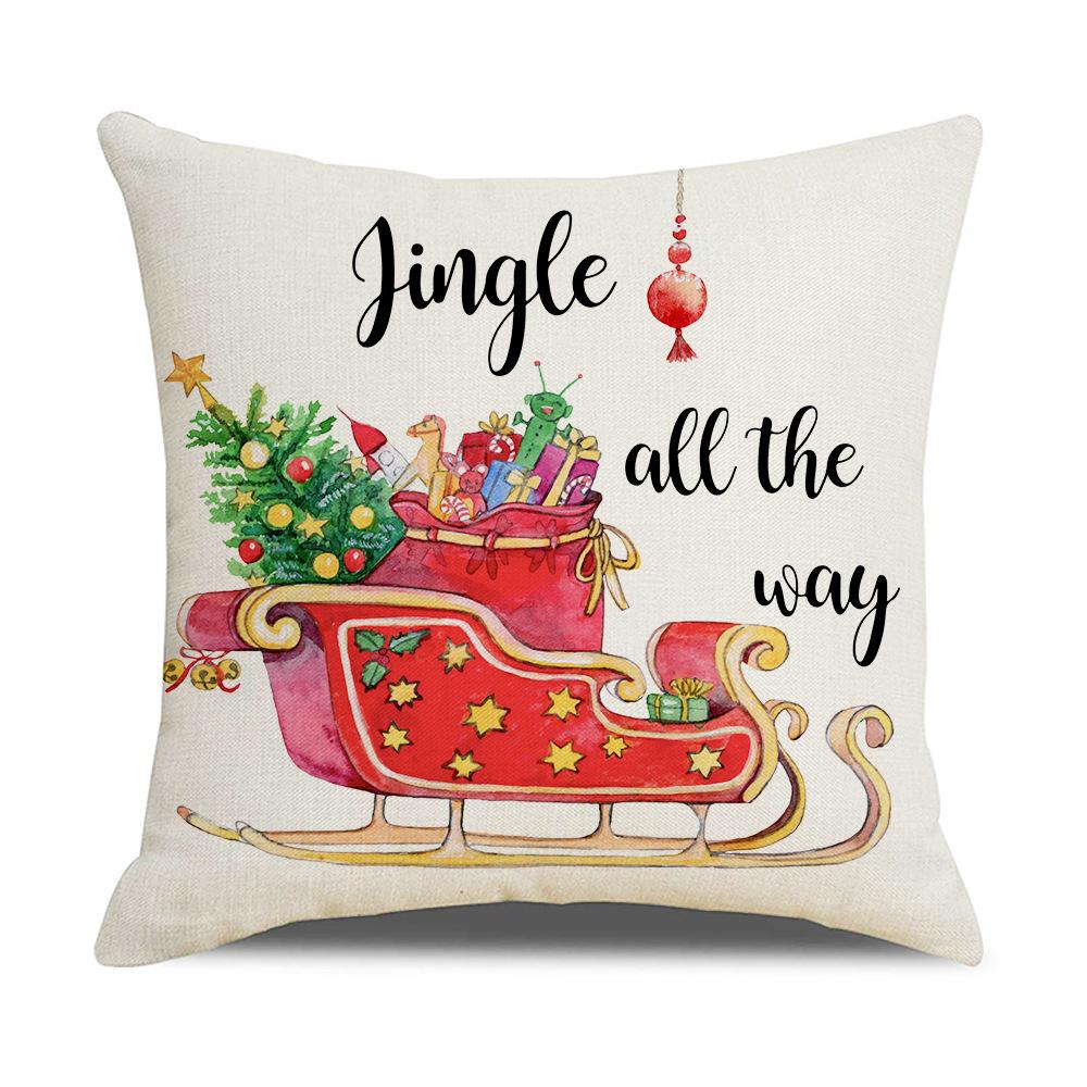New Christmas Linen Pillow Cover Home Watercolor Style Simple Printed Bedside Pillow Cover