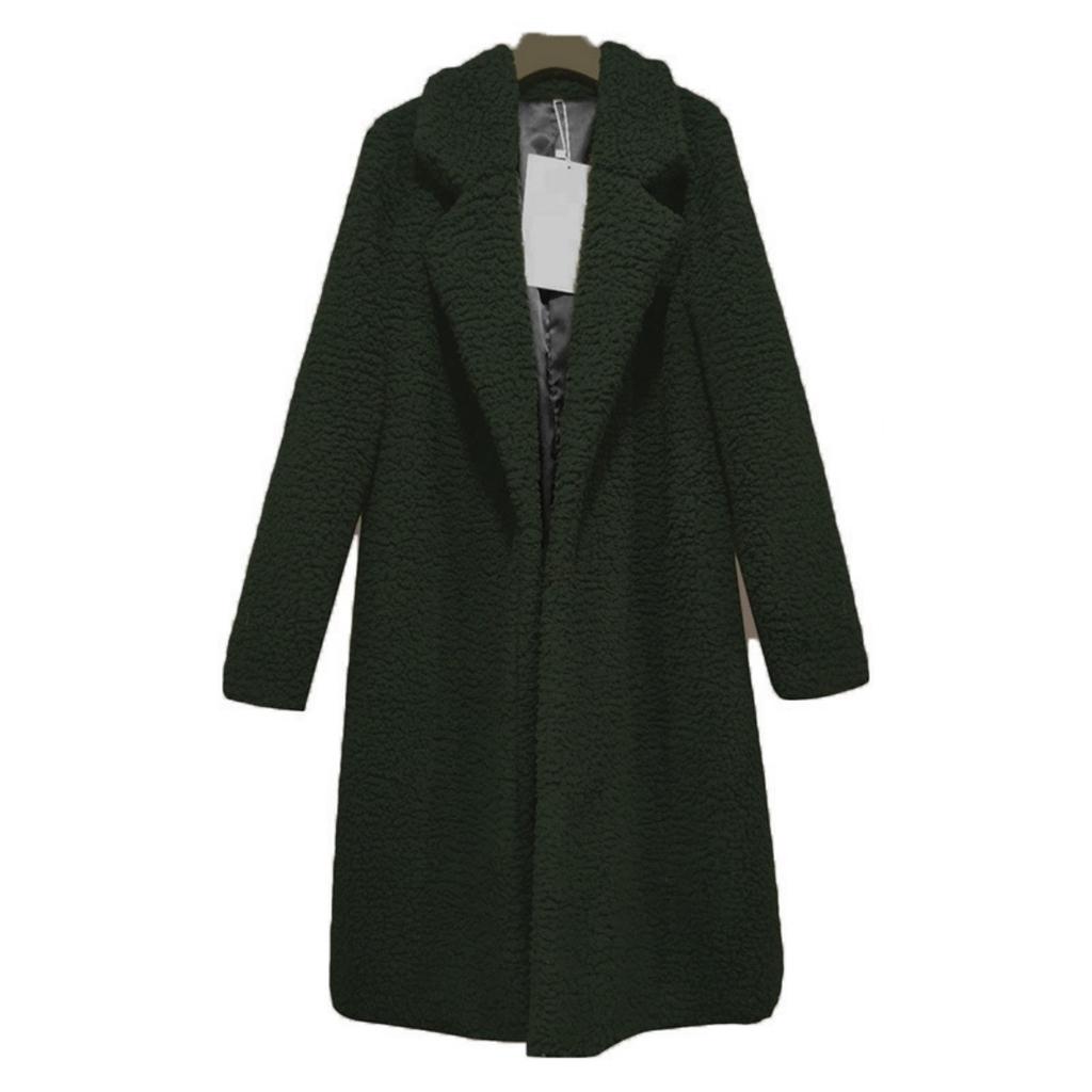 Ladies', Medium Length, Lapel, Woolen Jacket, Long Sleeved, Solid Color, Loose Fit, Casual Jacket
