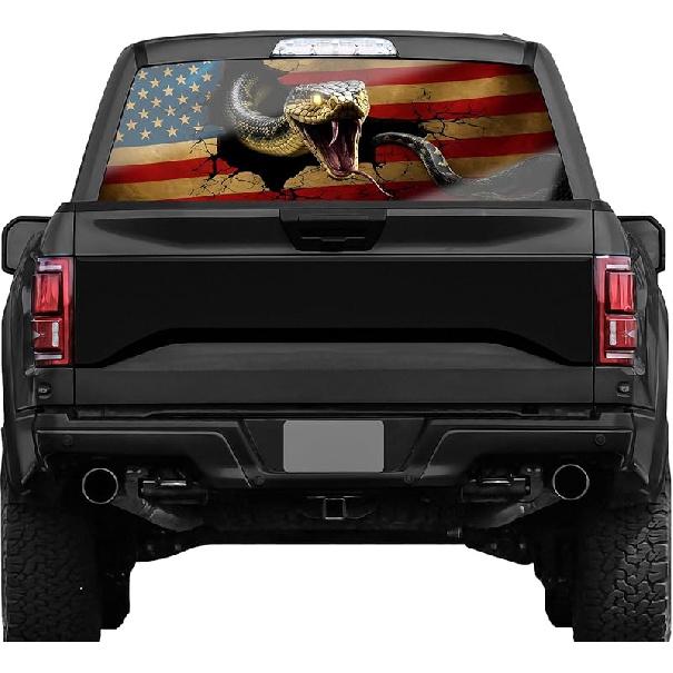 American Flag Truck Rear Window Decals - Deer Perforated Vinyl See-Through Stickers, Gifts For Men, Dad, Boyfriend, Truck Owners, Easy To Tall, UV