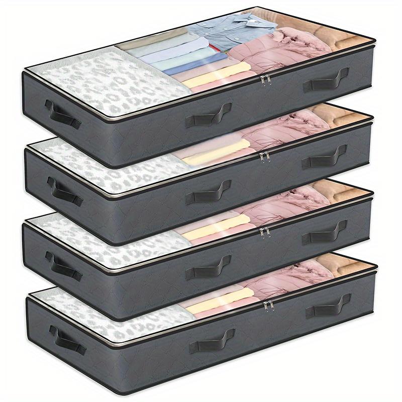 4 Under-bed Storage Organizer Set with Transparent Window and Reinforced Handle High-quality Non-woven Fabric Foldable Large-capacity Blanket Storage
