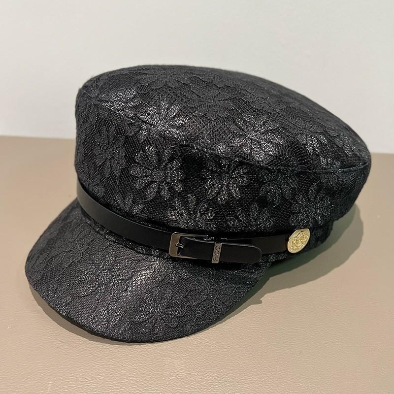 Летняя восьмиугольная кепка Meimeier с кружевной вышивкой - женский шик, модный, достойный Instagram французский берет M（56-58cm） чёрный