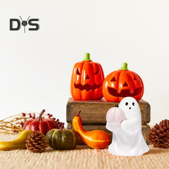 1/2Pcs Halloween Ghost Statue Spooky Resin Ghost Pink Pumpkin Bat Figurine Cute Halloween Home Table Decoration for Indoor Outdoor