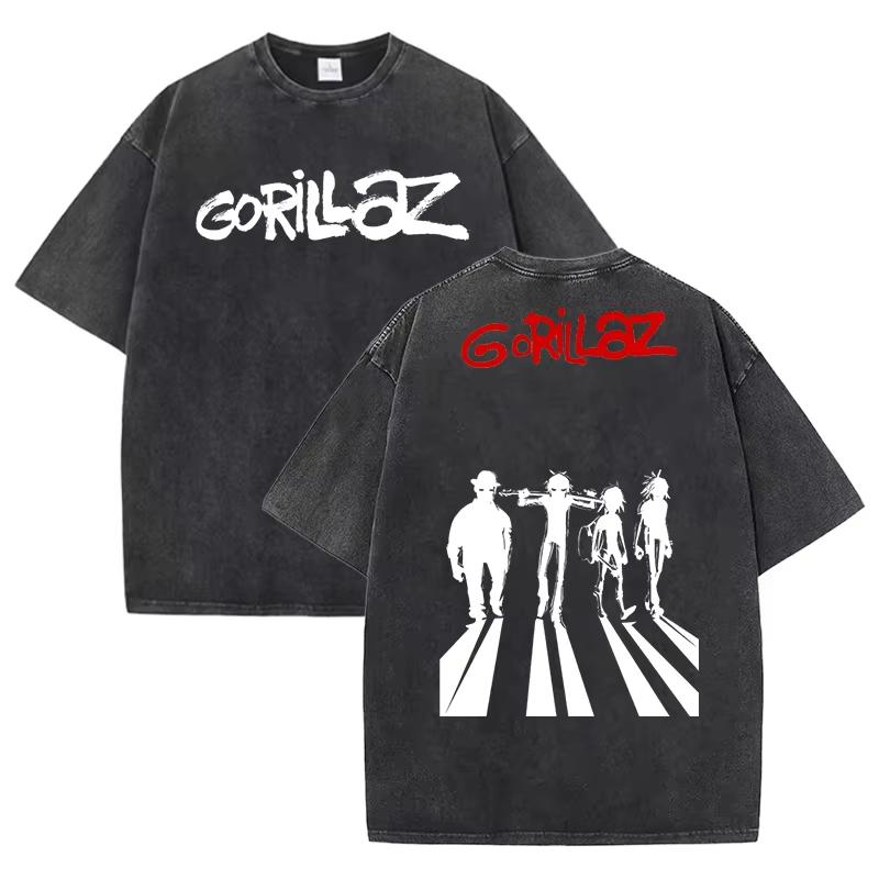 Gorillaz Print T-shirts for Women Men Short Sleeve Round Neck Tee Shirts Personalized Graphic Washed Cotton T Shirt Tops