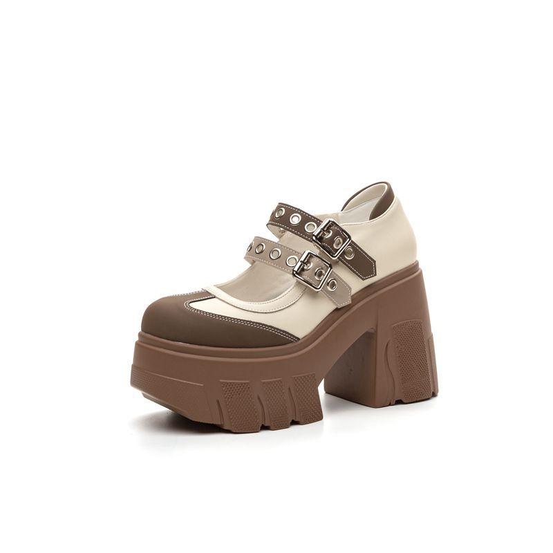 Fashion Mary Jane Small Shoes Elevating 11 Cm Muffin Platform Thick Heels for Women Small Princess Loafers Shoes  platform shoes