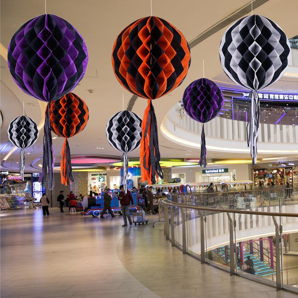 Festive Halloween Black And White Paper Honeycomb Balls For Party Decorations And Hangings