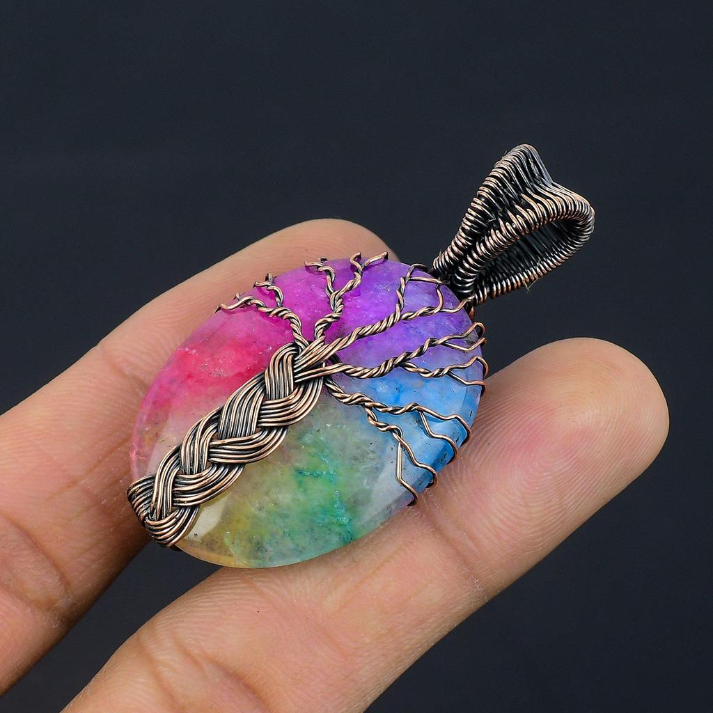 Tree Of Life Rainbow Solar Quartz 999 Copper Wire Wrapped Pendant, Handmade Gemstone Pendant Jewelry, Gifts For Wife Brand New Pendant