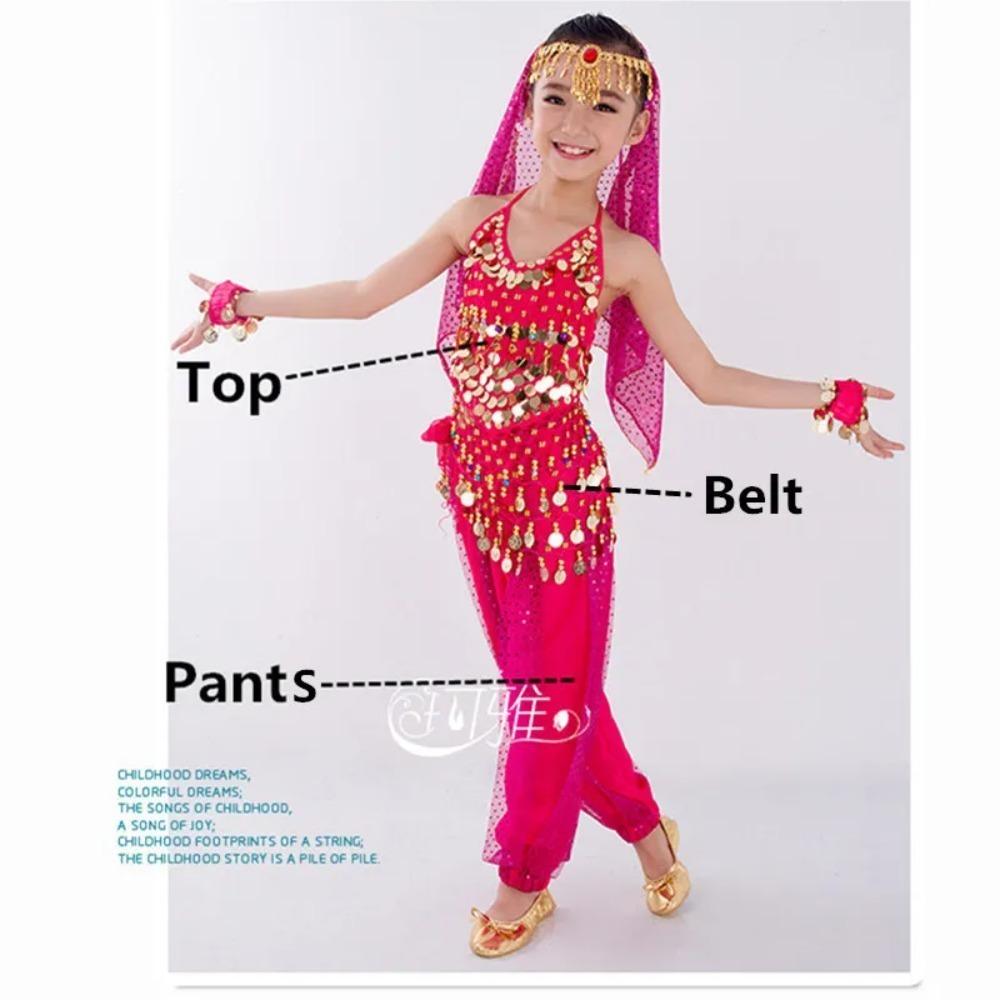 Ensemble Costumes de Danse du Ventre Enfants Danse Orientale Filles Danse du Ventre Inde Vêtements de Danse du Ventre Enfant Enfants Indien 6 Couleurs