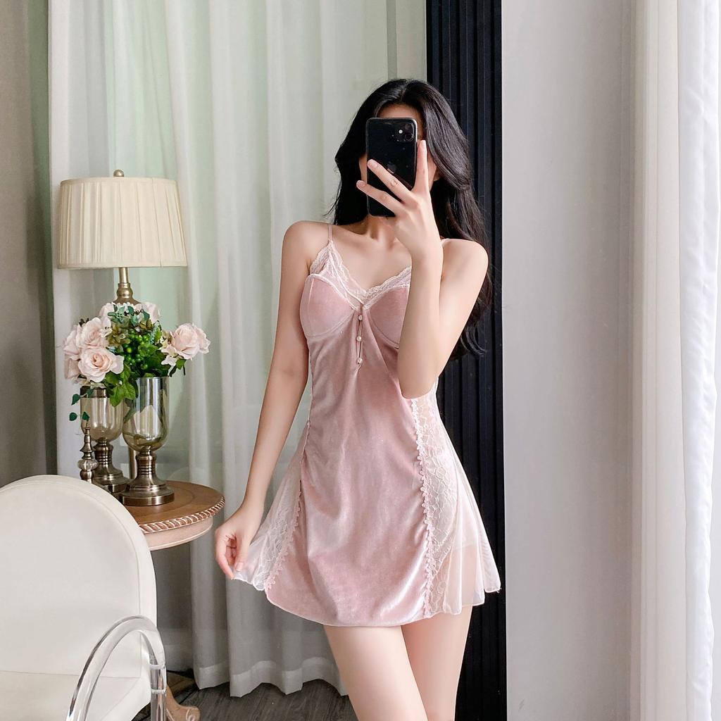 Yase [Confession Message] Sexy Pajamas Women's Golden Velvet Pure Desire Wind Suspender Pajama with Chest Pad Pajama Set