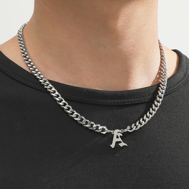 Stainless Steel English Letter Pendant Cuban Necklace - Hip-Hop Trend