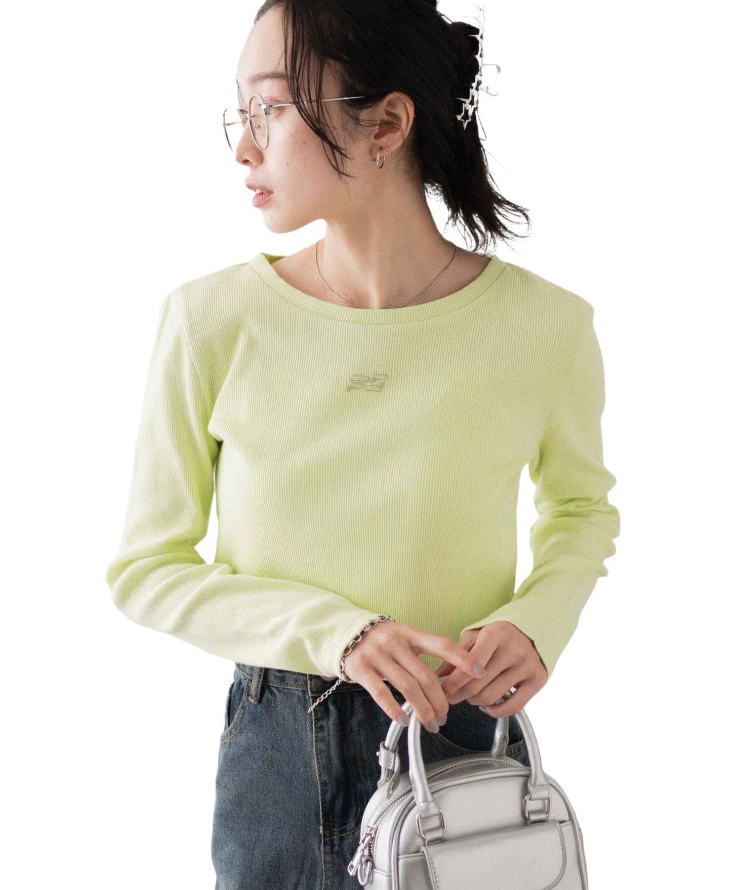 

WEGO Vintage Washed Ribbed Long Sleeve Short Solid Spring Size Lime T-Shirt, Length, Color, Girly, Outfit, Gift, Present, Women s, F, лаймовый