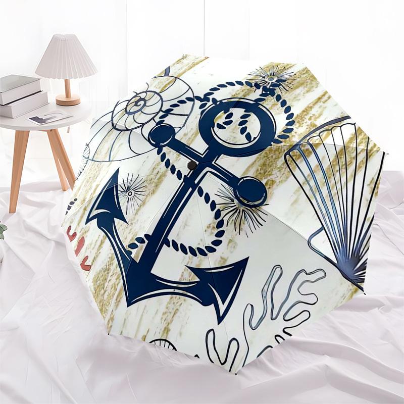 

1pc Nautical Decor Anchor Seashells Umbrella with Plastic Handle,Compact & Stylish,Suitable for All Seasons ptys26061