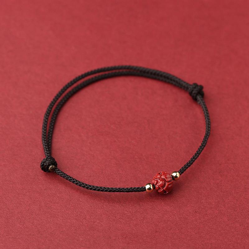 Cinnabar Lotus And Titanium Bead Protection Lucky Red String Natural Cinnabar Protection Bracelet Gift