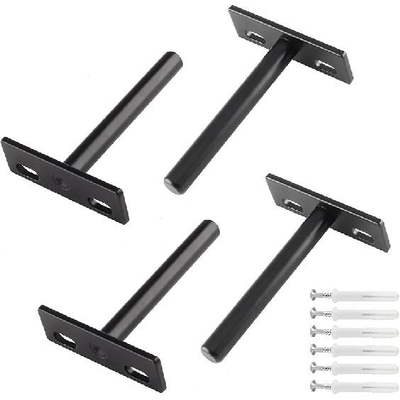 Luomorgo 4 Pcs Floating Shelf Bracket 3 Inch Shelf Brackets Heavy Duty Black Blind Shelf Support Bracket, Hidden Wall Mounted Shelf Brackets with 3 Inch