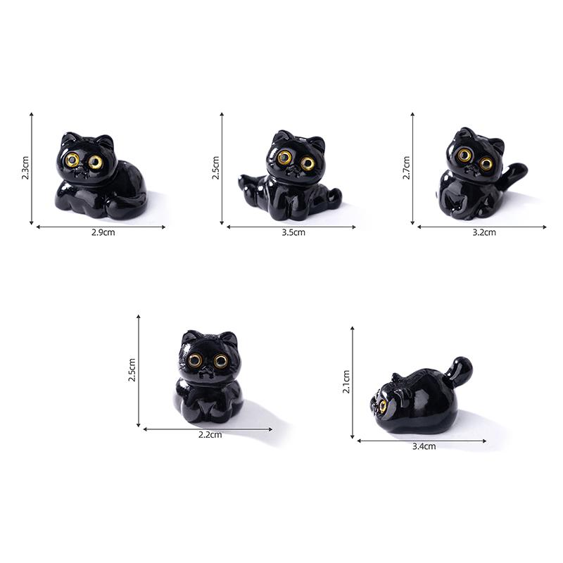 5Pcs/Set Black Cat Ornament Mini Figurines Miniature Resin Cute Kitten Micro Landscape Crafts Small Ornaments Desktop Decoration