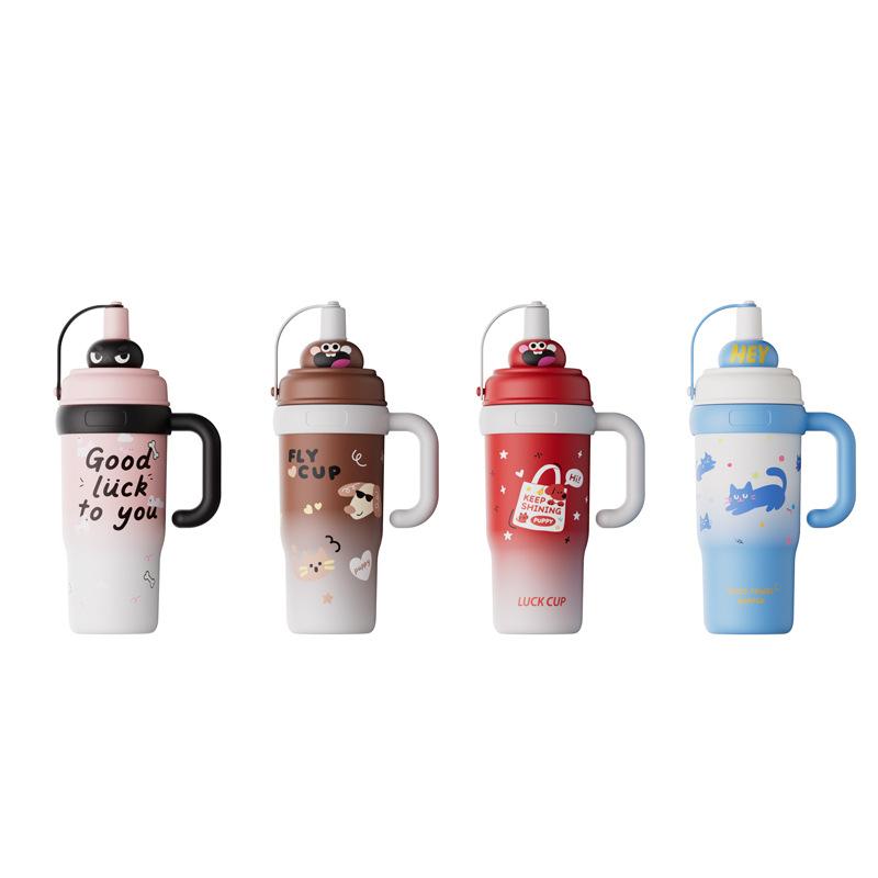 High-value large-capacity thermos cup, large-capacity ice cup, cute big-eyed student office leak-proof portable straw cup