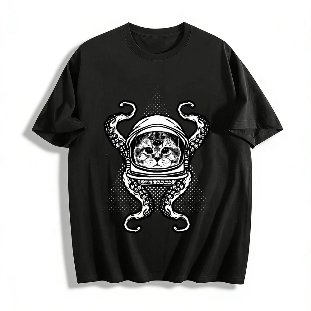 Three-eyed Astronaut Cat Octopus Tentacle Graphic Casual Top Pure cotton T-shirt XXS