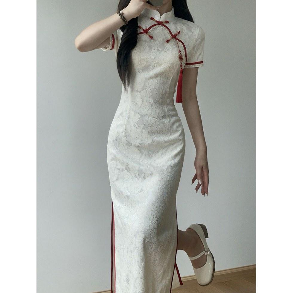 Stile Cinese Stile Cheongsam Stile Cinese Sexy Fidanzamento Quotidiano Temperamento Di Alto Livello Lungo Qipao Donna