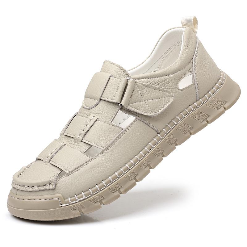 Roman sandals men's summer new leather surface non-slip soft sole comfortable and lightweight sandals high-end hollow hole shoes