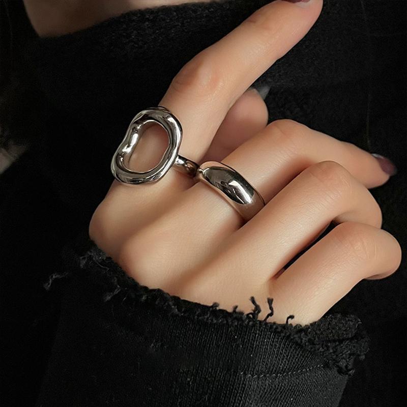 Stainless Steel Simple Hollow Rings for Women Geometric Fashion Smiple Open Handmade Allergy Party Jewelry Gifts New