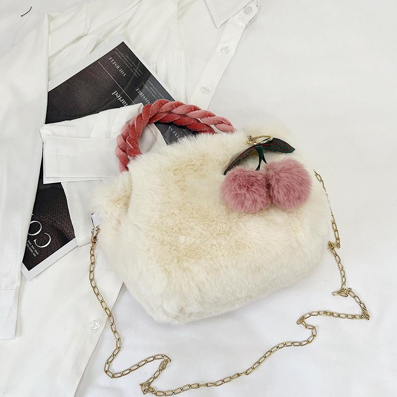 2025 New Plush Bag Women's Large-capacity Cherry Oblique Span Bag Fashionable Versatile Shoulder Bag Handbag