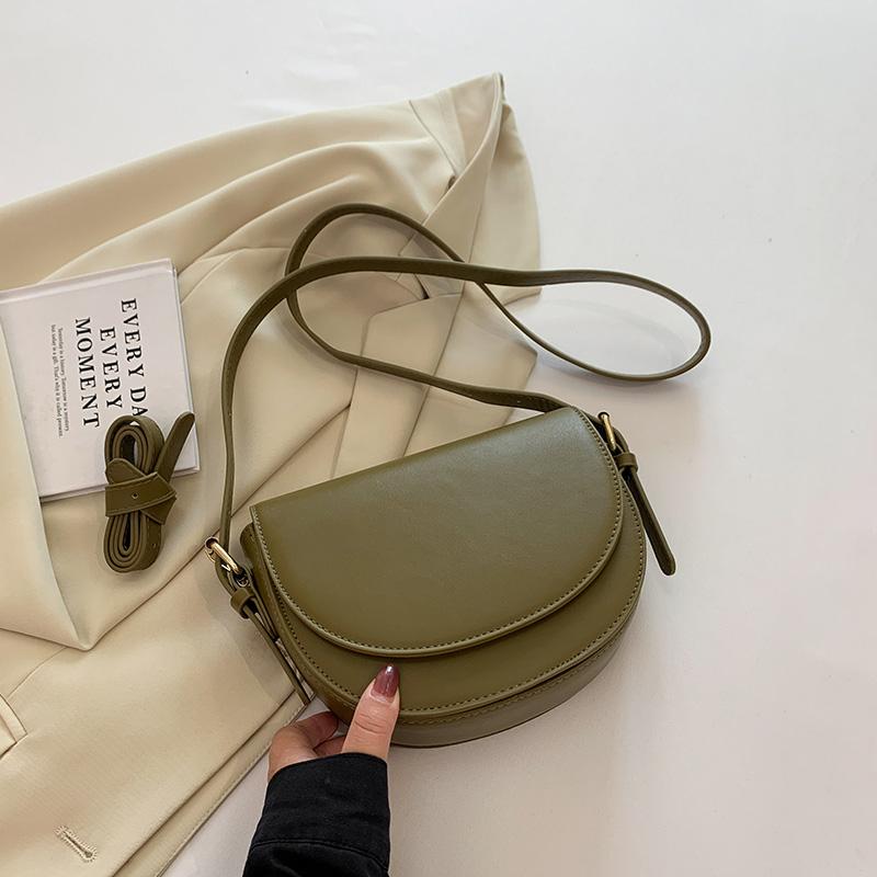 Retro Solid Color Saddle Bag High Quality Leather Shoulder Bags for Women 2025 New Simple Ladies Crossbody Bag Designer Handbags