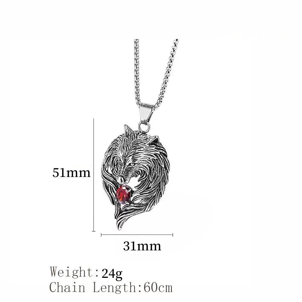 Viking wolf head necklace for men women trendy stainless steel chain pendant sweater chain accessory