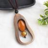 Handmade Wooden Pendant Necklace Ethnic Boho Style Long Chain Leaf Design Natural Women