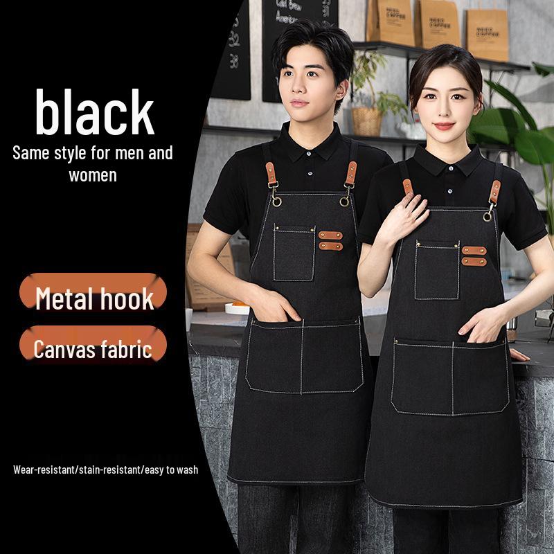 Plátěná kuchyňská zástěra - Silná, potištěná zástěra do pasu pro kavárnu, číšníka a obchod s mléčným čajem