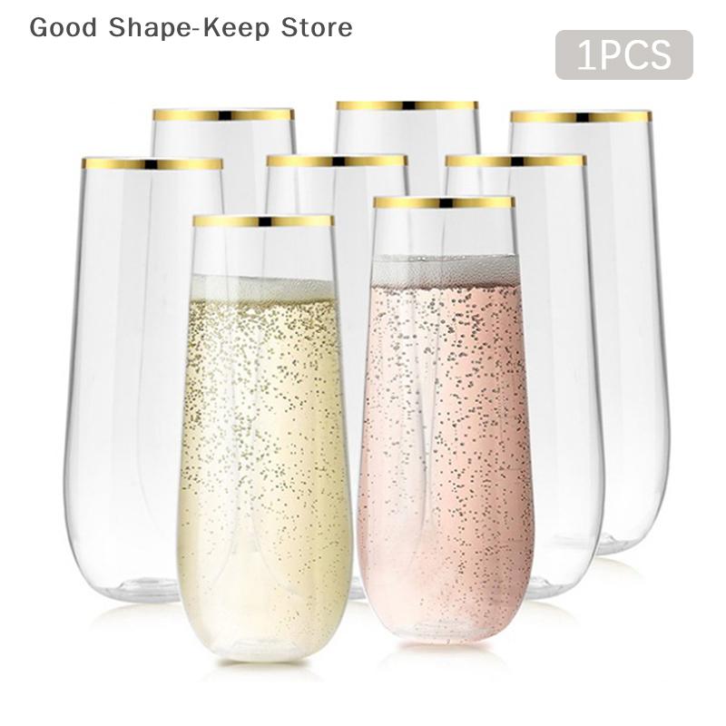 Plastic Champagne Wine Cups Shatterproof PET Red Wine Tumbler Glasses Cups Reusable Transparent Fruit Juice Beer Cup